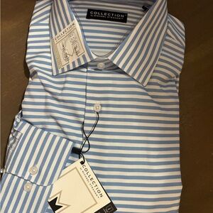 Men’s Michael Strahan Blue & White Stripe Dress Shirt Sz L 16-16 1/2